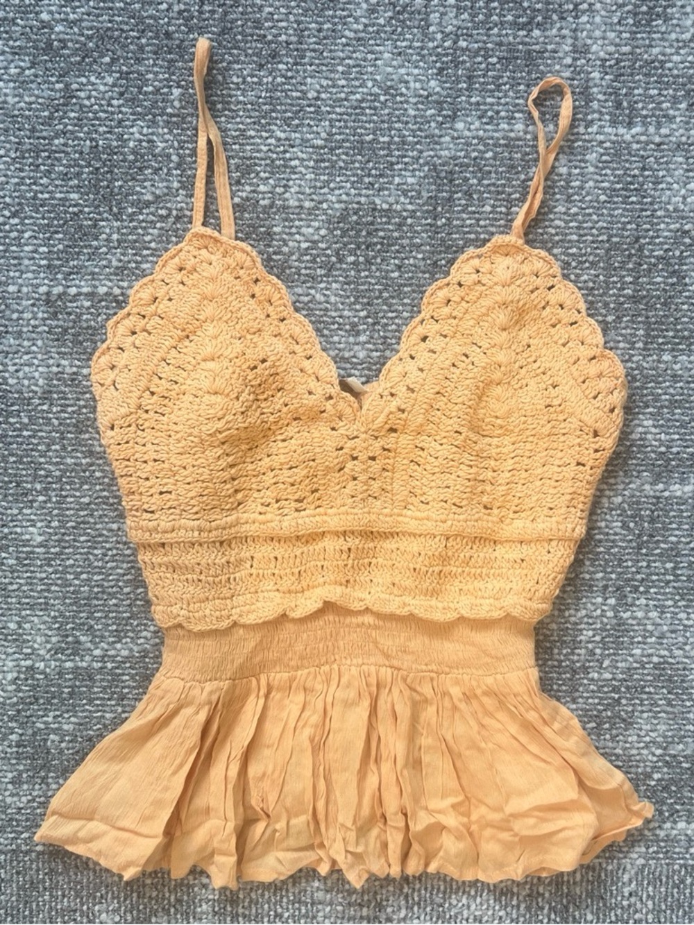 Rebellion Crochet Peplum Cami in Peach